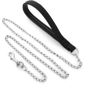 Giantree Metal Dog Leash, Heavy Duty Anti-Bite Dog Leash with Soft Nylon Padded Handle Chew Proof Dog Chain Leash for Small Medium Large Dogs