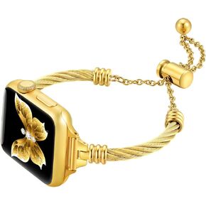Dilando Gold Compatible for Apple Watch Band Gold 38mm/40mm/41mm Women Bracelet Series 8/7, Slim Dressy Fancy Jewelry Metal Strap Stainless Steel Shiny Bangle for iWatch Series 8/7/SE/6/5/4/3/2/1,Gold
