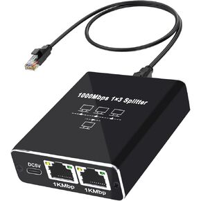 RJ45 Ethernet Splitter 1 in 4 Out High Speed 1000Mbps, Gigabit Network Internet Distributor with USB Power Cable, 4 Devices Simultaneous Networking Worked with Cat6/7/8 Cable
