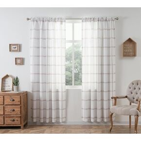 DriftAway Semi Sheer Buffalo Plaid Check Curtains Rod Pocket Checkered Curtains Farmhouse Window Black and White Curtains for Living Room, Bedroom, 2 Panels Curtain, 52" x 84"