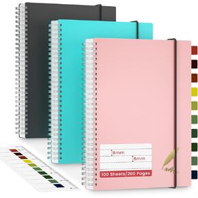 Spiral Notebooks - 3 Pack B5 Lined Journal Notebook 100 Sheets/200 Pages 8mm Wide Ruled,Gift Journal for Study and Notes 7.6 x 10 inches (Blue,Pink,black) in Kuwait