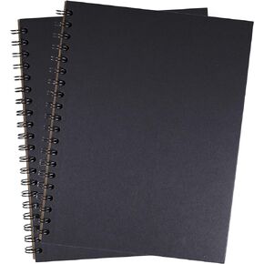 Unruled Blackout Blank Spiral Notebook, 70lb Premium Plain Black Paper, 55 Sheets, Recycled and Sustainable, 10.5" x 8", 2 Pack, Black Foil/Wire