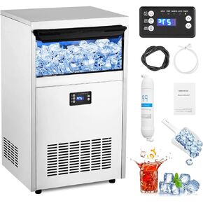 Commercial Ice Maker Machine, 120 lbs/24H with 45 lbs Storage Bin, 0.9 Inch Thick Ice Cubes - Automatic Cleaning, Perfect for Home, Bar