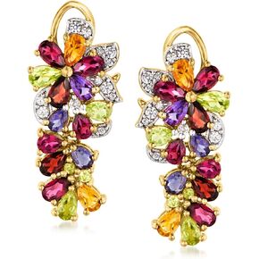 Ross-Simons 6.20 ct. t.w. Multi-Gemstone Floral Drop Earrings in 18kt Gold Over Sterling