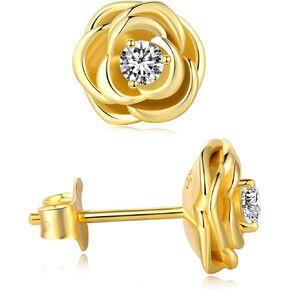 14K Gold Stud Earrings, Rose Flower Moissanite Earrings for Women and Men, 925 Sterling Silver Earrings - Perfect Birthday, Anniversary, and Mother's Day Gifts for her Wife,your daughter, best friend, girlfriend or lover