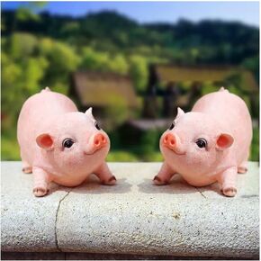 Garden Ornaments, Garden Statue Cute Funny Pig Indoor Outdoor Sculpture Lawn Ornaments, Garden Figurines Decorative (Mini,Two Pigs)