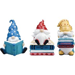 Reading Gnomes Figurines Resin Sculpture 3PCS, Collectible Indoor Home Ornaments, Handmade Gnomes Statue for Tabletop Bookshelf Decorations