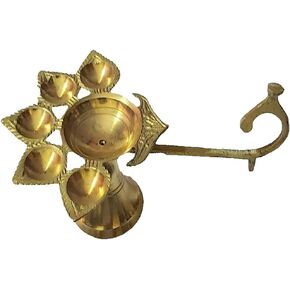 PARIJAT HANDICRAFT Handmade Indian puja Golden Panchmuki Aarti Diya Oil lamp for Diwali Pooja Article akhand Diya for Pooja Purpose
