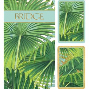 Caspari Palm Fronds Large Type Bridge Gift Set - 2 Playing Card Decks & 2 Score Pads