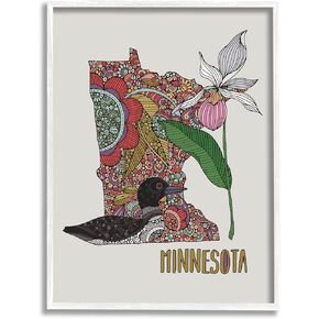 Stupell Industries Minnesota State Loon Bird Intricate Blooming Flowers Framed Wall Art, Design By Valentina Harper