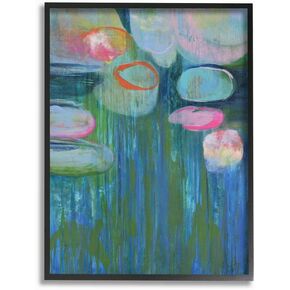 Stupell Industries Pond Lily Pads Green Blue Abstract Painting, Designed by Third Wall Art, 24 x 1.5 x 30, Black Framed