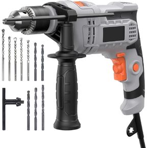7-Amp (850W) Hammer Drill, 1/2-Inch Corded Electric Hammer Drill with 3000RPM, Variable Speed, 10 Drill Bits for Home Improvement, Masonry, Wood, DIY, Steel