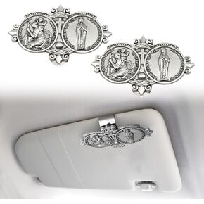 St Christopher Medal, Auto Visor Accessories, Our Lady Bless Driving Safety Religious Gift for Driver, Parent, Family, Friend (2 Pieces)