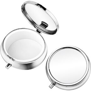 2Pcs Pill Box Small Pill Case for Purse or Pocket, Portable Cute Pill Container Metal Pill Box Decorative Medicine, Vitamin, Fish Oil and Supplements Holder Organizer(Silver)