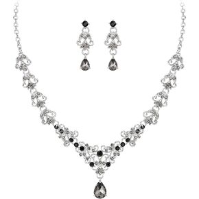 Flyonce Bridal Crystal Jewelry Set for Wedding Party, Sparkly Rhinestone Floral Vine Teardrop Necklace Earrings Set for Women