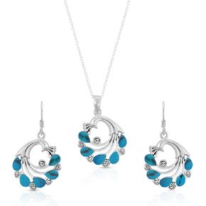 AeraVida Spirit of Grace Peacock Simulated Turquoise .925 Sterling Silver Necklace Earrings Set