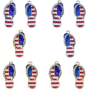 10 pieces American Flag Series Flip Flops DIY Metal Necklace Pendant Decorative Accessories Amulet Keychain Womens Charm Jewelry Crafts