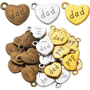 BronaGrand 30pcs Dad Charms Heart Love Shaped Pendant Charms Alloy Heart Bead Charms for Father's Day as DIY Bracelet Necklace Jewelry Making Findings Accessory, 3 Colors