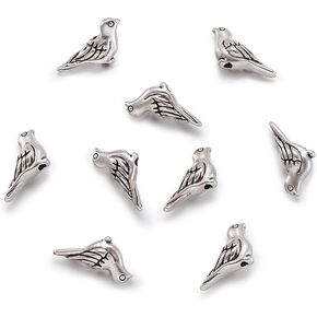 Fashewelry 50Pcs Antique Silver Bird Spacer Beads 7x14mm Tibetan Metal Animal Charm Beads for Jewelry Making Hole: 1mm