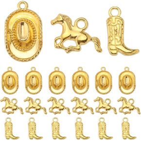 SUNNYCLUE 1 Box 90Pcs Western Cowboy Charms Tibetan Style 3D Miniature Cowboy Cowgirl Hat Charm Horse Charm Double Sided Boot Shoe Charms for Jewelry Making Charms DIY Keychain Crafts Supplies