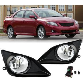 Fog Lights Assembly Compatible for 2008 2009 2010 Toyota Corolla & Altis Front Bumper Fog Light Driving Lamps w/Switch/Wiring/Bulb Clear Lens