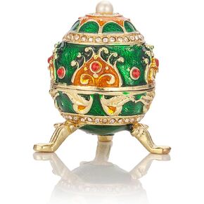 QIFU Hand Painted Enameled Faberge Egg Style Decorative Hinged Jewelry Trinket Box Unique Gift For Home Decor
