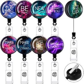 Zonon 9 Pcs Badge Reel Retractable Badge Holder with Swivel Alligator Clip Motivation Quote Cute Retractable Clip Alligator for ID Card Holders Nurses Teachers Office Worker