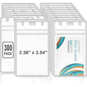 Marspark 300 Pieces Clear Plastic Horizontal Name Badge ID Card Holders Horizontal Name Badge ID Card Holders with Waterproof Resealable Zip Transparent PVC Sleeve Cover for Office School(Vertical)