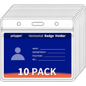 10 Pack Horizontal ID Badge Holder, Clear Plastic Lanyard Card Holders, Work Name Tag Sleeve Badges Protector Cover with Waterproof Resealable Zipper Type for Nurses, Women, Fits Credit Size Cards…