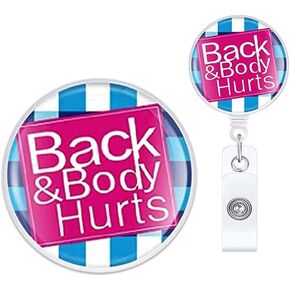 Back & Body Hurts Nurse Badge Reel Cute Funny Badge Reels Retractable for Nurses Badge Clip CNA LPN LVN ID Card Badge Holder with Alligator Clip Medical Nursing Student Essentials
