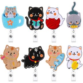 8 Pieces Felt Badge Reel Retractable Cute Nurse Badge Holder Cat Elephant Badge Reel with Alligator Clip Cute Animal Felt Badge Holders for Doctor Teacher (Cat Style)