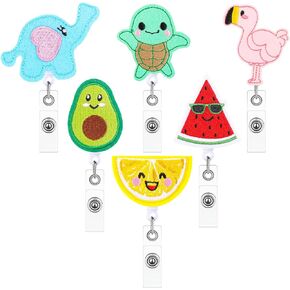 6 Pcs Felt Badge Reel Holder for Nurse Retractable Badge Reel Holder Name ID Badge Reels Funny Cute Felt Badge Holder with Swivel Alligator Clip for School Nurse Doctor Teacher(Fruits and Animals)