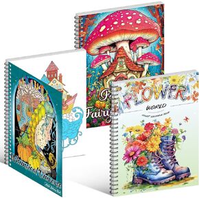 Adult Coloring Books Set:3 Coloring Books for Flower World,Whimsical Universe,Fantasy Fairy Homes.Coloring Books for Adults to Relax and Relieve Anxiety