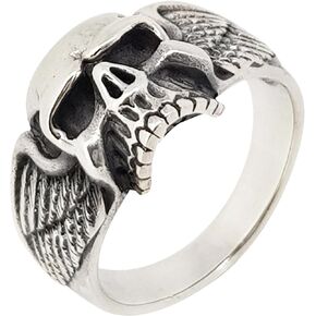 Biker Skull Polished Ring 925 Sterling Silver Band Ring, Biker, Musican, Gothic Ring for Men Size 8, 9, 10, 11, 12, 13, 14