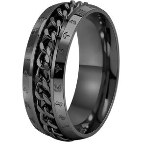 Nanafast Spinner Rings for Men, 8mm Stainless Steel Chain Ring for Men & Women, Fidget Ring for Anxiety, Viking Rings-Unique Chain Ring Viking Rune Rings Jewelry Gift