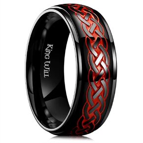 King Will Stainless Steel Ring for Men Celtic Knots Wedding Rings Black and Green Red Plated Statement Ring 8mm Width Mens Jewelry Size 7-14丨Celtic Collection