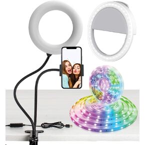 Aduro U-Stream 3-in-1 Ring Light Studio Kit Bundle, Set Includes LED Ring Light with Stand, Clip On Phone Selfie Ring Light & 6ft LED Strip Lights