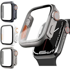 3Pcs Screen Protector for Apple Watch Case 45mm 44mm 40mm 41mm,Ultra Style Hard Case+Tempered Glass Screen Protector,Rugged iwatch Bumper Cover for Apple Watch Series 9 8 Cases SE 2nd 7 SE 6 5 4