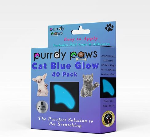 Purrdy Paws 6 Month Supply Soft Nail Caps for Cats Blue Glow in The Dark Large - Extra Adhesives in Saudi Arabia