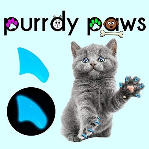 Purrdy Paws 6 Month Supply Soft Nail Caps for Cats Blue Glow in The Dark Large - Extra Adhesives in Saudi Arabia