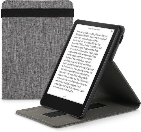 غطاء kwmobile لجهاز Amazon Kindle Paperwhite 11. Generation 2021 - حافظة قارئ إلكتروني من القماش مع حزام يد مدمج وحامل - رمادي in Saudi Arabia