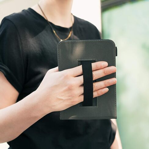 غطاء kwmobile لجهاز Amazon Kindle Paperwhite 11. Generation 2021 - حافظة قارئ إلكتروني من القماش مع حزام يد مدمج وحامل - رمادي in Saudi Arabia