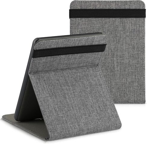 غطاء kwmobile لجهاز Amazon Kindle Paperwhite 11. Generation 2021 - حافظة قارئ إلكتروني من القماش مع حزام يد مدمج وحامل - رمادي in Saudi Arabia