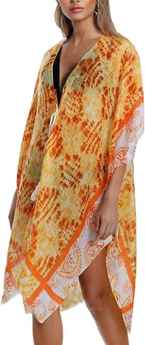 ملابس سباحة نسائية من MEANBEAUTY ملابس سباحة لتغطية ملابس السباحة مطبوعة بالورود وأكمام قصيرة كيمونو كارديجان فستان الشاطئ 2024 in Kuwait