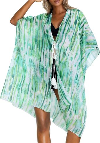 ملابس سباحة نسائية من MEANBEAUTY ملابس سباحة لتغطية ملابس السباحة مطبوعة بالورود وأكمام قصيرة كيمونو كارديجان فستان الشاطئ 2024 in Kuwait