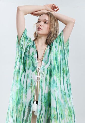 ملابس سباحة نسائية من MEANBEAUTY ملابس سباحة لتغطية ملابس السباحة مطبوعة بالورود وأكمام قصيرة كيمونو كارديجان فستان الشاطئ 2024 in Kuwait