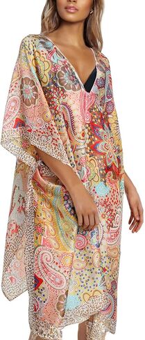 ملابس سباحة نسائية من MEANBEAUTY ملابس سباحة لتغطية ملابس السباحة مطبوعة بالورود وأكمام قصيرة كيمونو كارديجان فستان الشاطئ 2024 in Kuwait