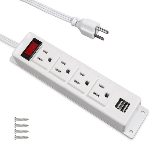 Mountable Power Strip with USB Ports,Wall Mount Power Outlets Screw Down Power Socket in Desk Under Cabinet Power Station 4AC Outlet 2 USB 6.56 Feet Extension Cord, On&Off Switch Black in Saudi Arabia