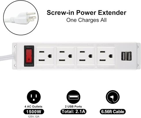 Mountable Power Strip with USB Ports,Wall Mount Power Outlets Screw Down Power Socket in Desk Under Cabinet Power Station 4AC Outlet 2 USB 6.56 Feet Extension Cord, On&Off Switch Black in Saudi Arabia