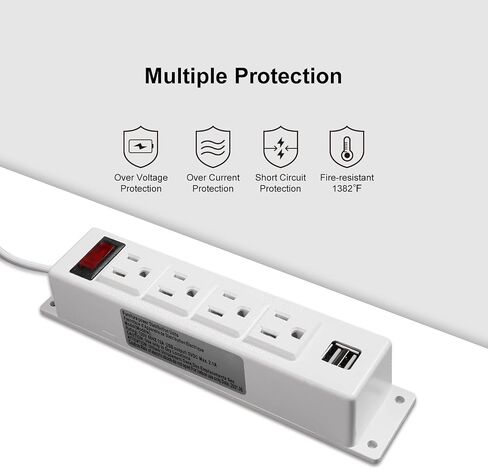 Mountable Power Strip with USB Ports,Wall Mount Power Outlets Screw Down Power Socket in Desk Under Cabinet Power Station 4AC Outlet 2 USB 6.56 Feet Extension Cord, On&Off Switch Black in Saudi Arabia